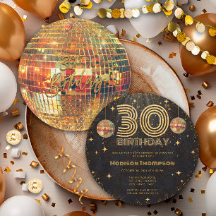 Svart Guld Disco Boll Golden Födelsedag 30-årsfest Inbjudningar