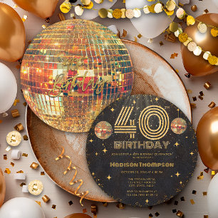 Svart Guld Disco Boll Golden Födelsedag 40-årsfest Inbjudningar