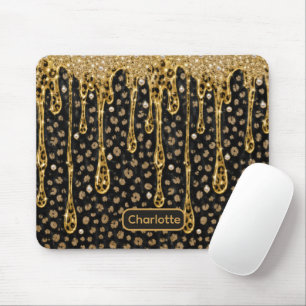 Svart Guld Droppande Glitter Djurtryck Glam Lux Musmatta