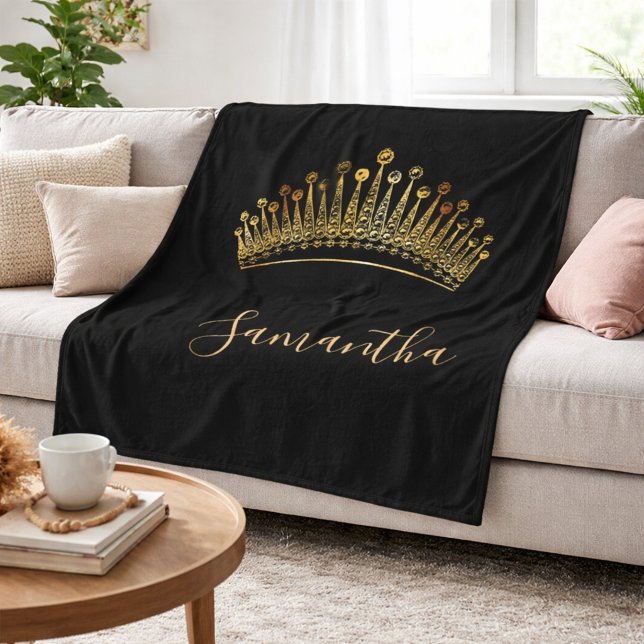 Svart guld drottning prinsessa tiara krona namn fleecefilt (Skapare uppladdad)