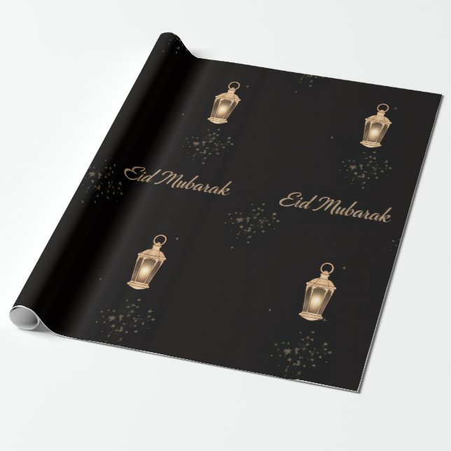 Svart/Guld Eid-inslagspapper Presentpapper (Utrullad)