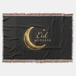 Svart & Guld Eid Mubarak Dekorativ Kudd – Ramad Filt
