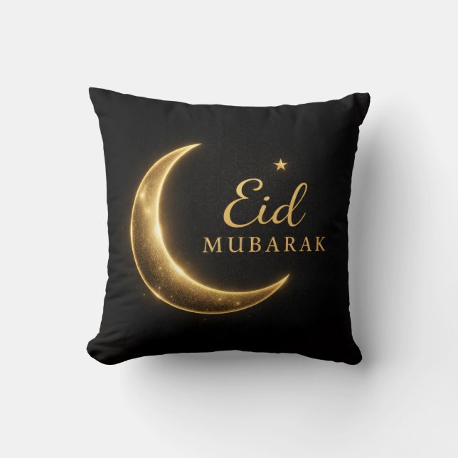 Svart & Guld Eid Mubarak Dekorativ Kudde – Ramad (Framsida)