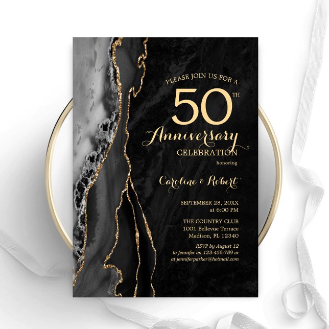 Svart Guld Elegant 50-årsjubileum Inbjudningar (Skapare uppladdad)