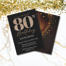 Svart & guld elegant 80-års födelsedagsinbjudan