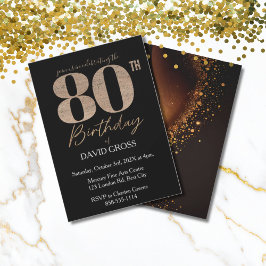 Svart & guld elegant 80-års födelsedagsinbjudan inbjudningar