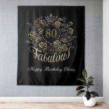Svart Guld Elegant Blommig 80 & Fantastisk Födelse