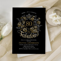 Svart Guld Elegant Blommig 80 & Fantastisk Födelse