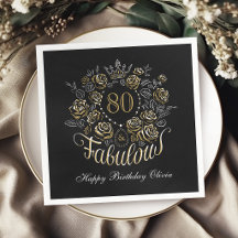 Svart Guld Elegant Blommig 80 & Fantastisk Födelse