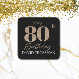 Svart & Guld Elegant Glitter 80-årsfirande Underlägg Papper Kvadrat