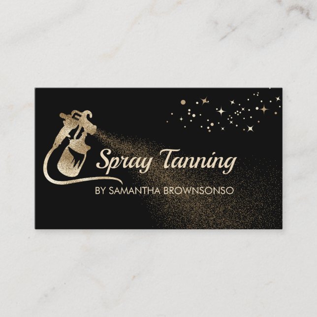 Svart Guld Elegant Kalligrafi Tan Spray Visitkort (Framsida)