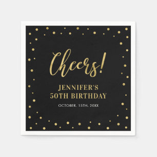 Svart & Guld Elegant Klassisk Vuxen Födelsedagsfes Pappersservett