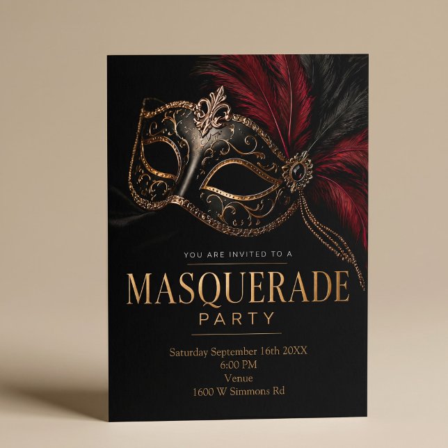 Svart & Guld Elegant Maskeradbal Inbjudningar (Skapare uppladdad)