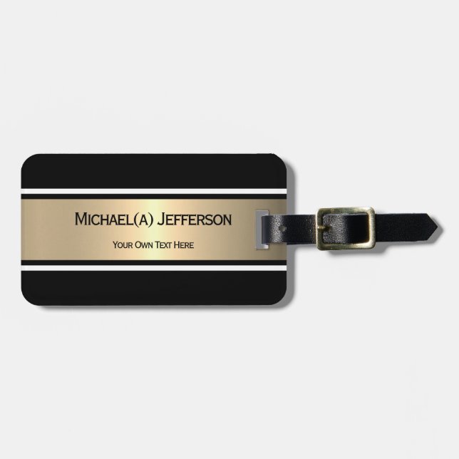 Svart Guld Elegant Modern Randig Personlig Chic Bagagebricka (Horisontell Framsida)