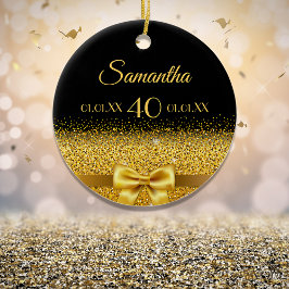 Svart guld-elegant-monogram julgransprydnad keramik