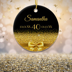 Svart guld-elegant-monogram julgransprydnad keramik