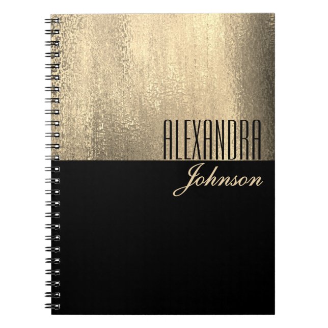 Svart Guld Elegant Namn Anteckningsbok Journal (Framsidan)