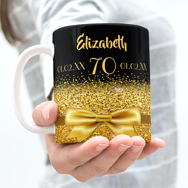 Svart guld elegant namn klassisk 70-årsdag kaffemugg (Skapare uppladdad)