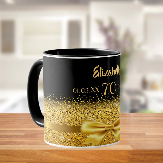 Svart guld elegant namn klassisk 70-årsdag mugg (Skapare uppladdad)