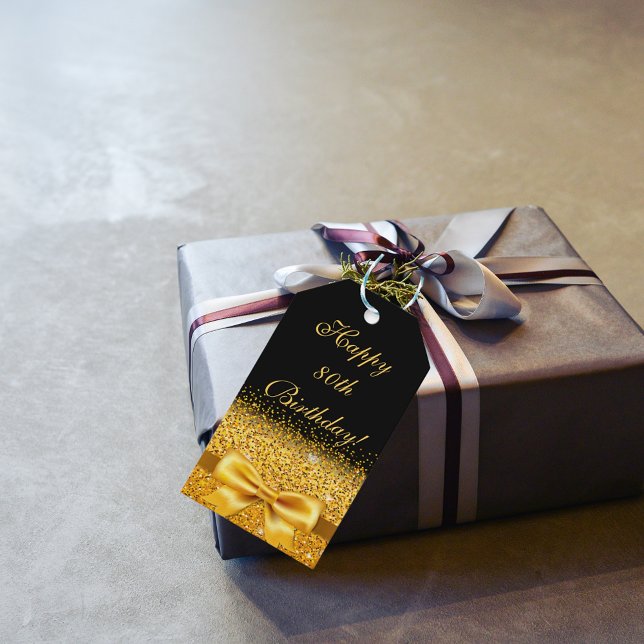 Svart guld-elegant på 80-årsdagen presentetikett (Skapare uppladdad)