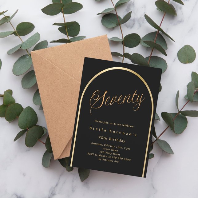 Svart guld-elegantens 70-årsskript inbjudningar (Skapare uppladdad)