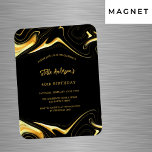 Svart guld, en modern lyxfödelsedag magnet<br><div class="desc">En svart bakgrund. Dekorerad med faux guld-snurrar. Anpassa och lägg till ditt namn och information om party.</div>