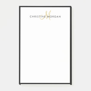 Svart guld, enkel chic, minimalistisk monogram nam post-it block