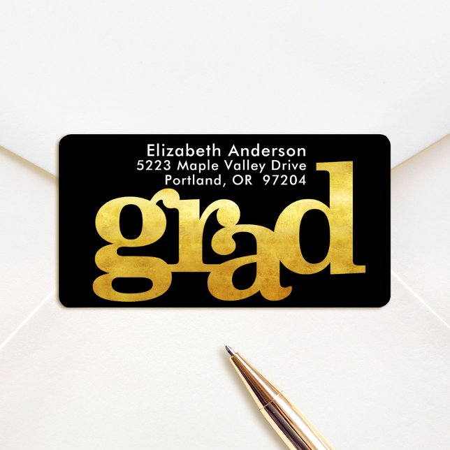 Svart guld examen fet typografi minimal adress adressetikett (Skapare uppladdad)