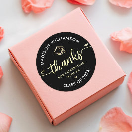 Svart Guld Examen Modern Tack Skript Hatt Runt Klistermärke