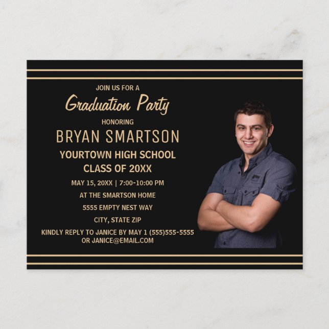 Svart Guld Examensfest Foto Vykort (Framsida)