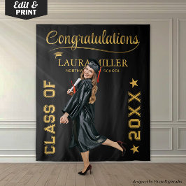 Svart & Guld Examensfoto Bakgrundsplatta för Redig