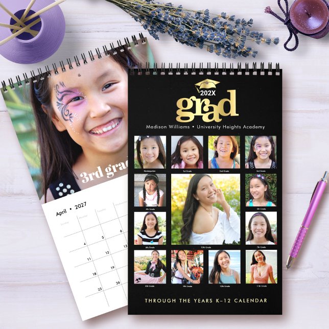 Svart guld-examensfoto collage K–12 15 månader Kalender (Skapare uppladdad)