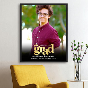 Svart guld examensfoto fet typografi modern poster