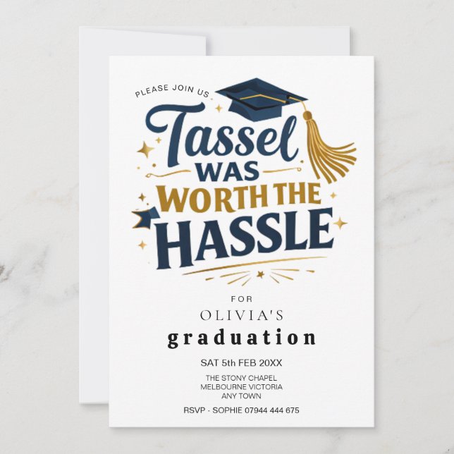 Svart & Guld Examenstråd Var Värt Besväret Inbjudningar (Framsida)