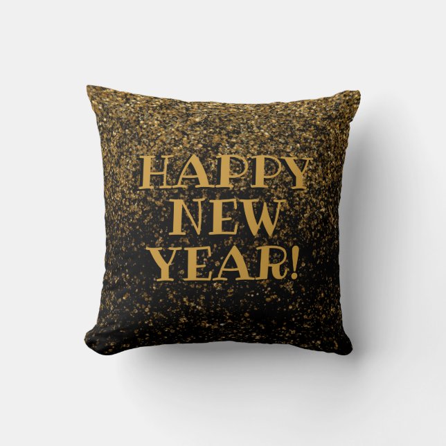 Svart Guld Falskt Glitter Konfetti Gott Nytt År Kudde (Framsida)