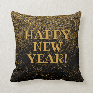 Svart Guld Falskt Glitter Konfetti Gott Nytt År Kudde