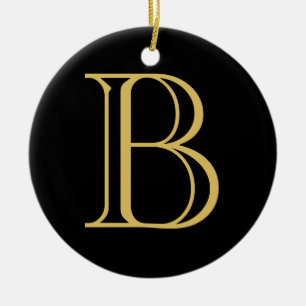 Svart Guld Färg Monogram Professionell Calligraphy Julgransprydnad Keramik