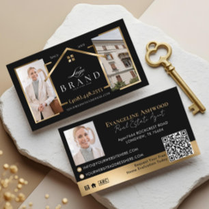 Svart Guld Fastighetsmäklare Foto Logo QR-kod Visitkort