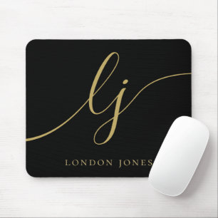Svart Guld Feminine med monogram Elegant Musmatta