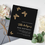 Svart guld-fjärilsöppning<br><div class="desc">En klassisk svart bakgrund. Dekorerad med guldfjärilar. Anpassa och lägg till ditt namn och information om party. 1 lakan = 1 inbjudan tryckt kant till kant.</div>