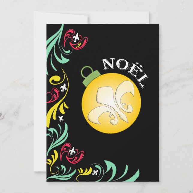 Svart Guld Fleur de Lis Jul partyinbjudan Inbjudningar (Framsida)