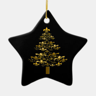 Svart Guld Fleur de Lis julgranstjärna Julgransprydnad Keramik