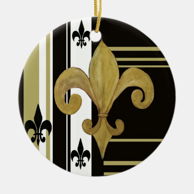 Svart & Guld fleur de lis-ornament Julgransprydnad Keramik (Framsidan)