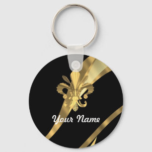 Svart & guld fleur de lys nyckelring