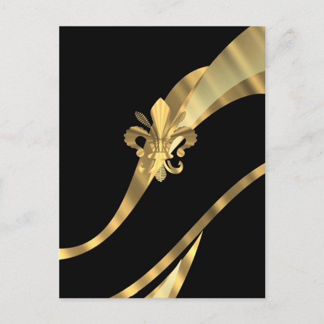 Svart & guld fleur de lys vykort (Framsida)