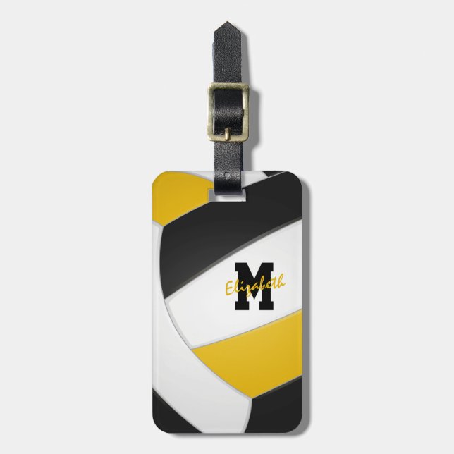 Svart guld-flickpojkar i laget ger volleyball bagagebricka (Vertikal Framsida)