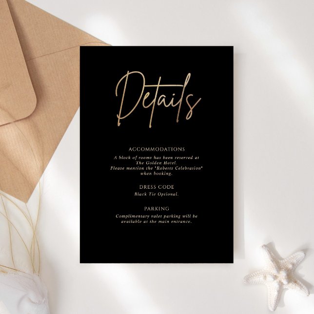 Svart Guld Födelsedagsdetaljer Kort, Inneslutande  (Black Gold Birthday Details Card, Enclosure Card)
