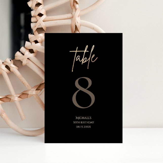 Svart Guld Födelsedagsfest Bordnummer OSA Kort (Black Gold Birthday Party Table Number)