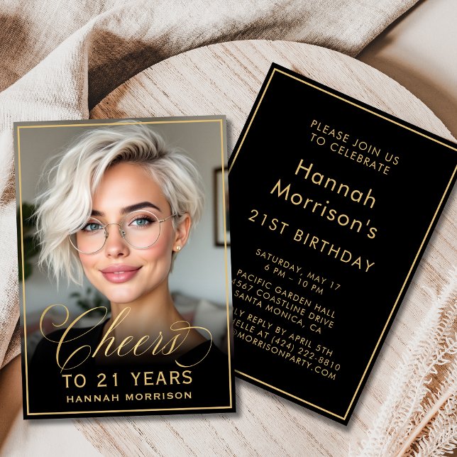 Svart & Guld Födelsedagsglädje till 21 År Foto Inbjudningar (Skapare uppladdad)