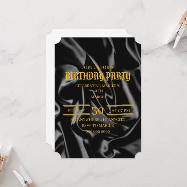 Svart & Guld Födelsedagsinbjudan, 30-årsfirande In Inbjudningar (Fram/Back In Situ)